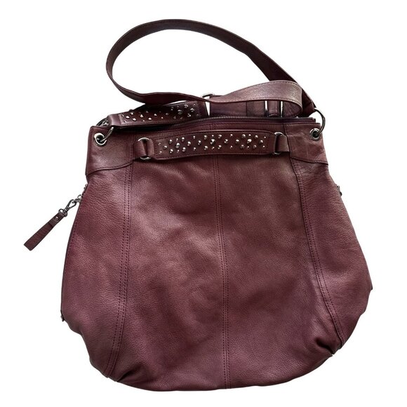 Banana Republic Goat Leather Alex Tote Studded Burgundy 2 Way Adjustable Strap - Picture 2 of 8